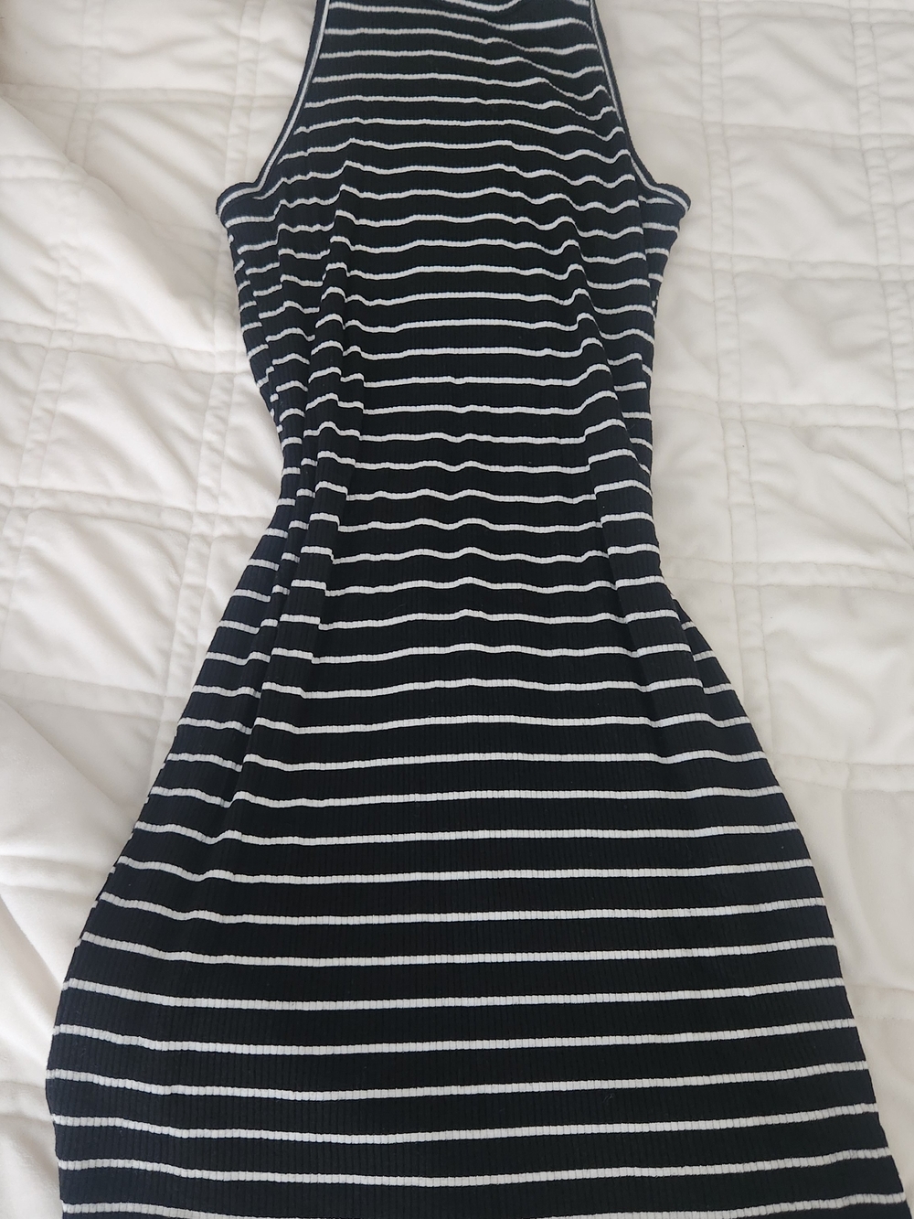 UK2LA Black and White Striped Sleeveless Mini Dress
